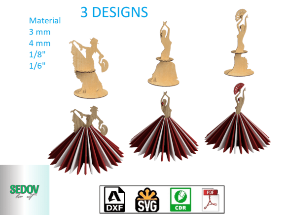 Laser Cut Set of 3 Napkin Holders Dancer for Stands