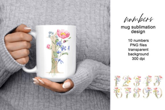 Mug Sublimation Design, Gold Numbers PNG for Graphics and Crafts
