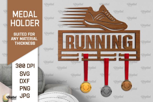 Running Medal Display Laser Cut SVG for Wall Decor