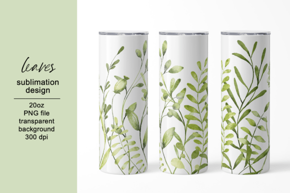 Tumbler Sublimation Design with Leaves for Graphics and Crafts